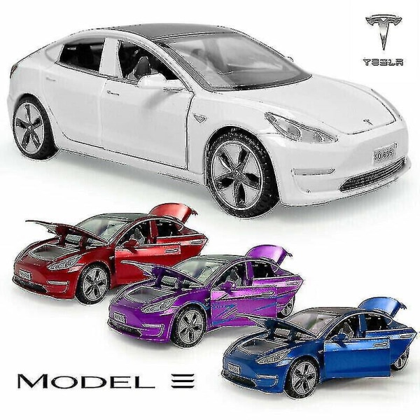 Ny 1:32 Tesla Model 3 Diecast Model Car Pull Back Led kjøretøy samleleketøy Flerfarget valgfritt（Hvit）