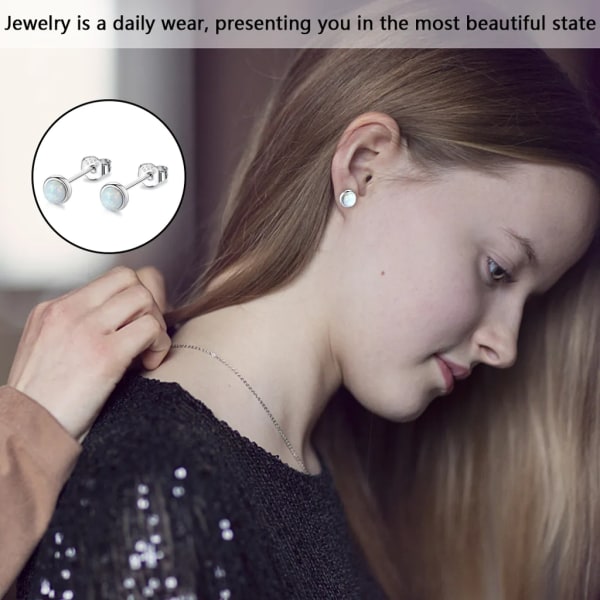 Månstensörhängen 925 Sterling Silver Runda månstensörhängen för flickor  Allergivänliga örhängen för kvinnor, barn 3fec | Fyndiq