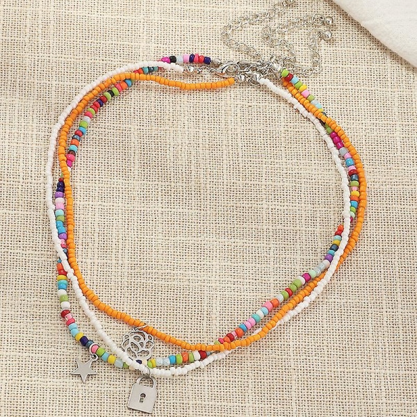 Rainbow Beaded Halskæde Layered Neck Låst Butterfly Chain