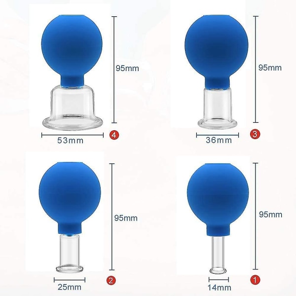 Set med 4 kopparglas med kula 15-25-36-52mm, set, silikonkoppar Vakuumsugkoppar