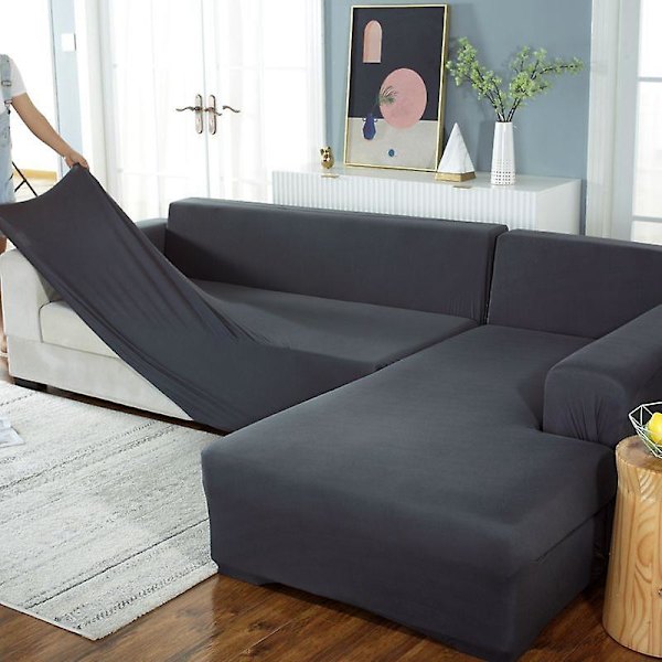 Hörnsoffaöverdrag L-formade Soffaöverdrag Grå/beige/blå Stretchöverdrag Med Vänster/höger Chaise Lounge Katt Hundskydd, 145-185cm