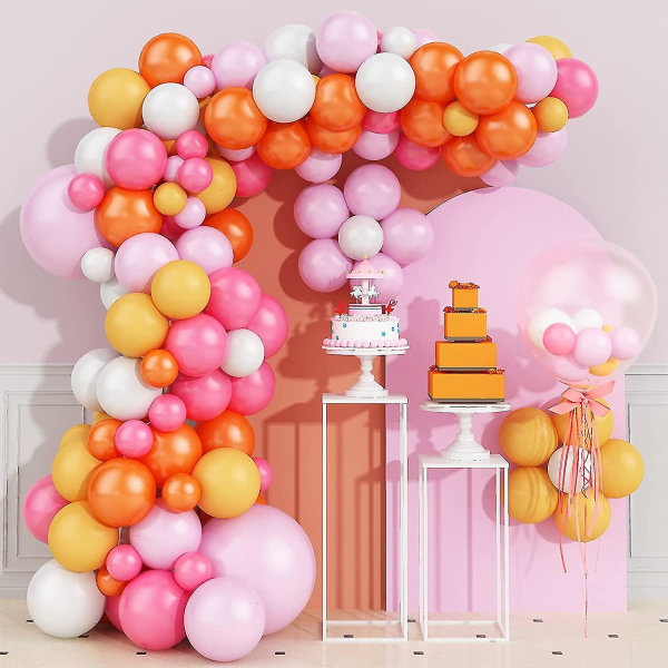 Rosa Ballonger Garland Arch Kit, Rosa Gul Orange Ballong Garland Balloons Arch Kit, Latex Party Ballonger För tjejer Födelsedagsfest Baby Party Shower