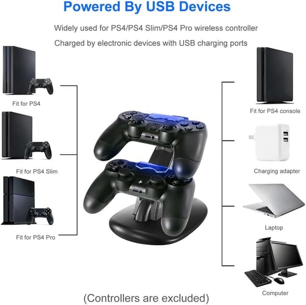 Ladestasjon Micro USB-laderstativ for PS4/slim/pro Gamepad-kontrollerhåndtak Ladestasjon