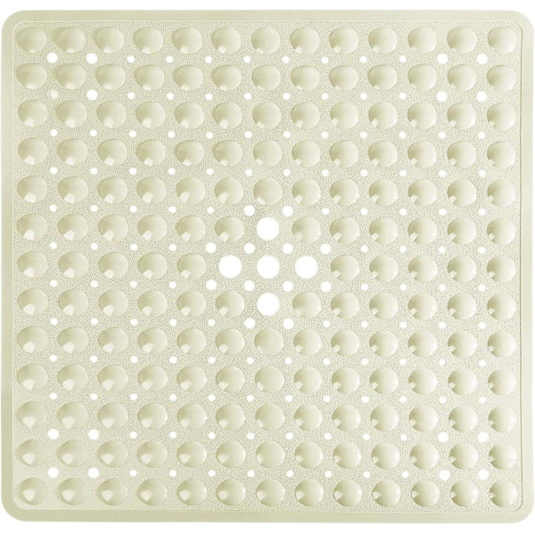 Duschmatta för badkar, halkfri, 21x21 tum, mjuk fyrkantig badmatta för badkar med sugkoppar och dräneringshål, duschrum, maskintvättbar, beige