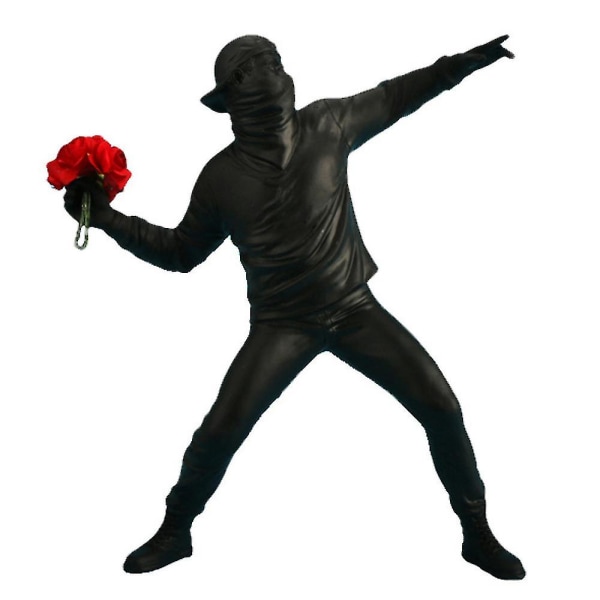 Hartsisisustus Banksyn kukkaheittäjäpatsas Veistos Kotiornamentti (musta)
