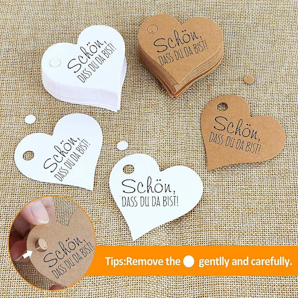 Valentine's Day gaveetiketter 200 stykker, hvite og skinn Valentine's Day har hjerteformede stiler
