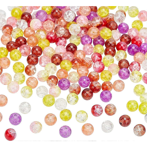 200 st 10 Färger Crackle Lampwork Glaspärlor 8mm Handgjorda Runda Kristall Lösa Pärlor för Halsband, Armband, Örhängen Smyckestillverkning