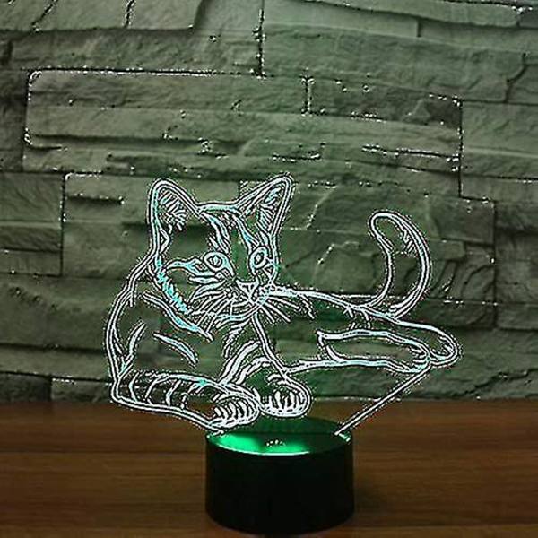 3D Nattlampa Katt Djur Touch Bord Optisk Illusion Lampor 7 Färgförändrande Ljus Heminredning Jul Födelsedagspresent
