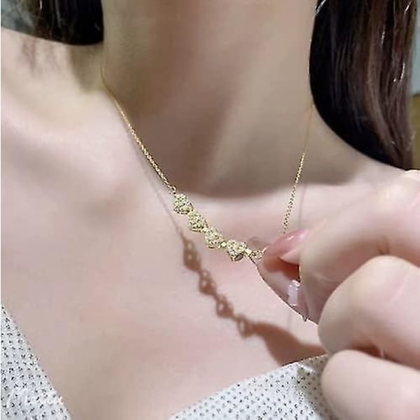 Halskæde med firkløverhjerteform, hjerteformet firkløver-amulet lang halskæde smykker, 4-i-1 bærende 2 sider hjerte kærlighed kraveben kæde vedhæng gave