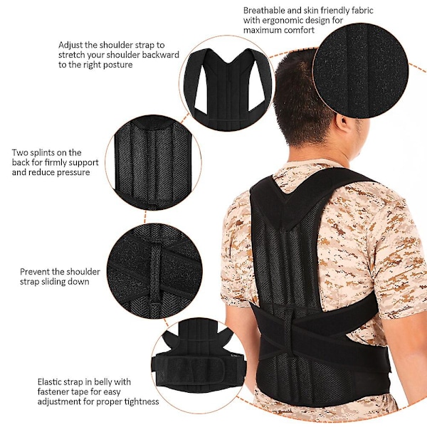 2022 In Posture Corrector Rygholdning Korset Clavicle Support Stop Slouching Og Hunching Justerbar Rygtræner Unisex-sort（XXL，Sort）