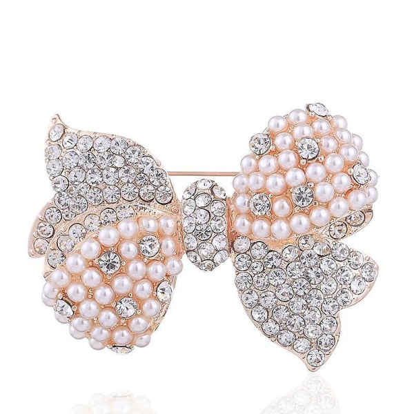 Ghyt Rhinestone Pearl Bowknot Bow Brooch Fashion Bryllup Fest Pin Dame Smykker