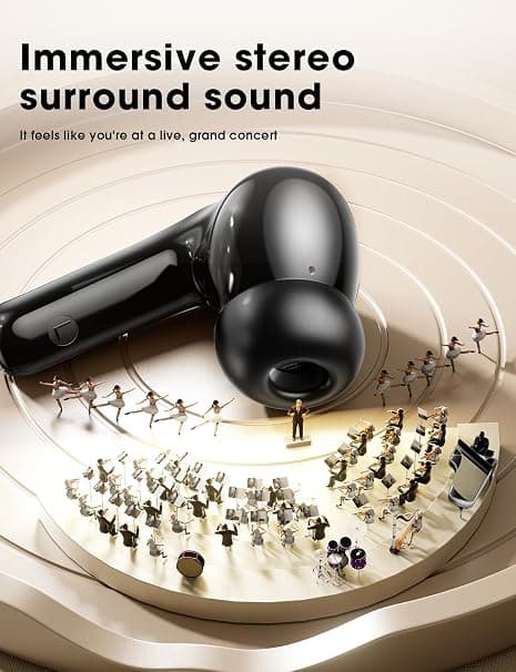 Bluetooth Headset Buds med stor basstereolyd, letvægts in-ear-pasform, IPX7, til iPhone, Android, Pad, Sport (sort)