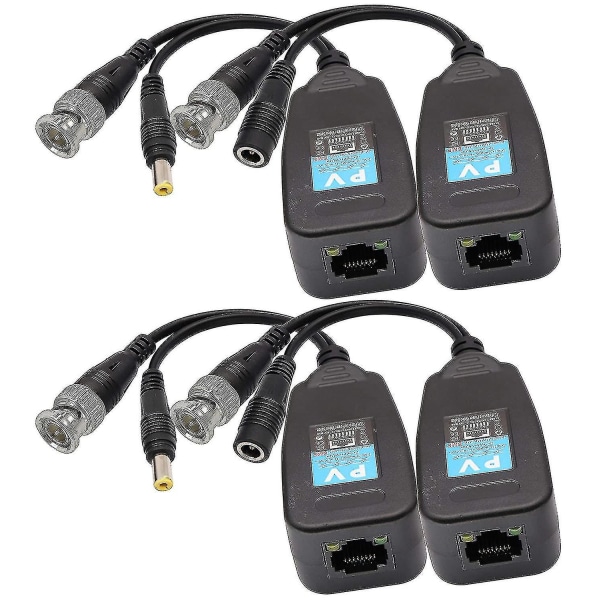 K Rj45 To Bnc Video Balun Sender Modtager Hd-cvi/tvi/ahd/cvbs Med strømstik til 1080p 3mp 4mp 5mp 8mp Cctv System Overvågningskamera Dvr