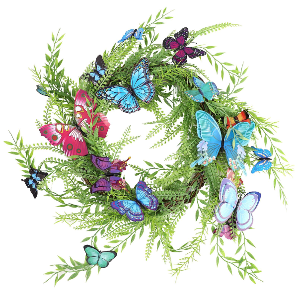 18 tum Garland Fjärilar Krans Grön Holiday Decor Simulering Dekorera Murgröna Plast Konstgjord För Spring Ytterdörr