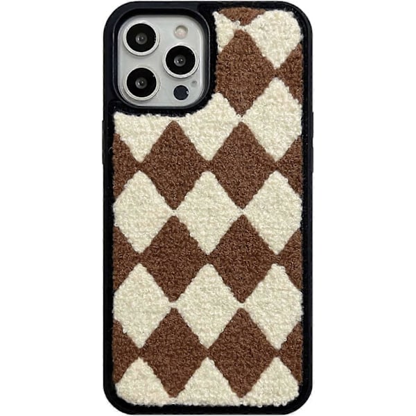 Kompatibel med iPhone 12/12 Pro Diamantgaller Plaid-fodral, Chic Plaid Tartan Fluffig Handduk Broderiöverdrag för Flickor Kvinnor Tyg Halkskyddande Helkropp P