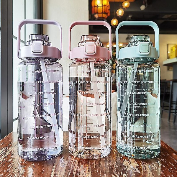 2l bærbare vandflasker med stor kapacitet Fitness-vandkande med tidsmarkør（Pink）