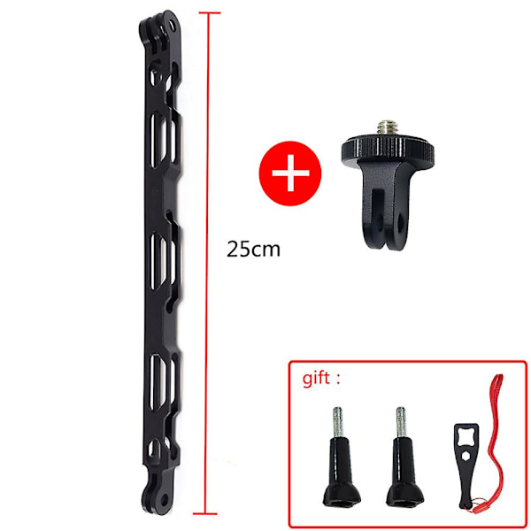 Tuyu Aluminium Selfie Extension Arm Lengde Forlenget Stang Svart Brakett For Insta360 One R X For Gopro Max Dji Osmo Kamera Tilbehør（25cm-adapter）
