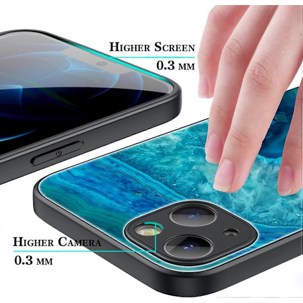iPhone 13 Skal, Glasbaksida Design Anti-Repor, TPU Stötskyddande Kant Anti-Fall Skydd, Skärm Kamera Lätt Konvex Ramskydd