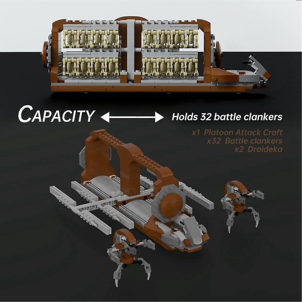 Battle Soldiers Clanker Platoon Attack Craft Building Kit, med 2 Droidekas figurer set (xq) (brun grå)