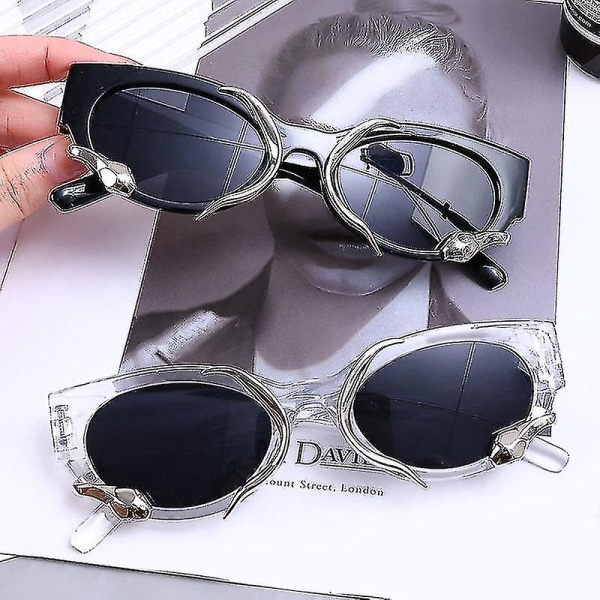 2023 Uudet uudet Y2k-aurinkolasit käärmeillä Muoti Vintage soikeat naisten varjostimet silmälasit Retro Luxury Brand Design Uv400 aurinkolasit_ll (musta)