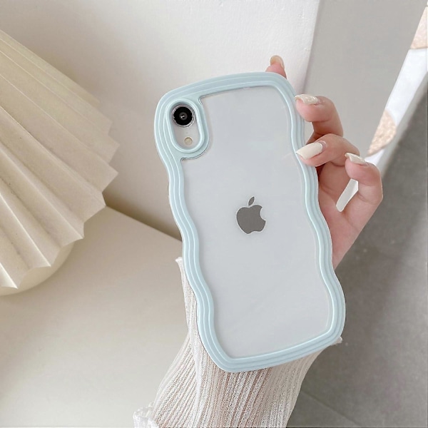 Kompatibel med iPhone XR Skal, Söt Lockig Vågrams Klar Skal, Transparent Mjuk Silikon TPU Stötskydd - Ljusblå