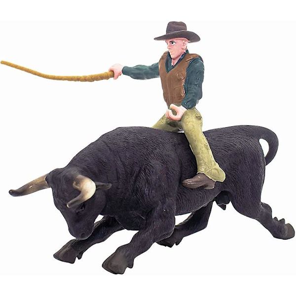 Cowboy med svart tjurfigur Tjurryttare Miniset Texas Longhorn Ko Modell Bondgårdsdjur Nötkreatur Dekoration Tjurfäktare Samlarobjekt