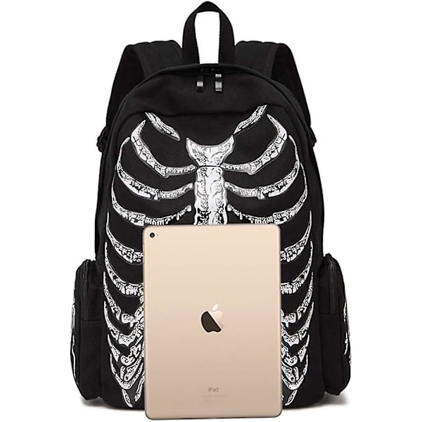 Ifeng Ryggradskelett Skalle Print Ryggsäckar Halloween Party Favor Väska Canvas Studenter Axelväska