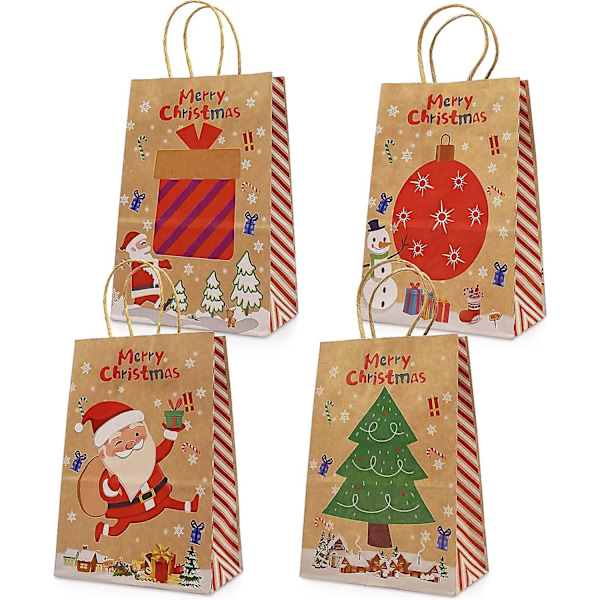 Julklappspåsar i Kraftpapper 24 St Assorterade Stilar Papperspåsar med Handtag Julklappspåsar med Julmotiv för Förpackning