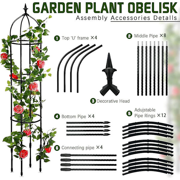 Trädgårdsobelisk, klätterväxtstöd, trädgårdsväxtstöd, blomsterstöd, tornformad trädgårdsbågstöd för klätterväxter 90 cm