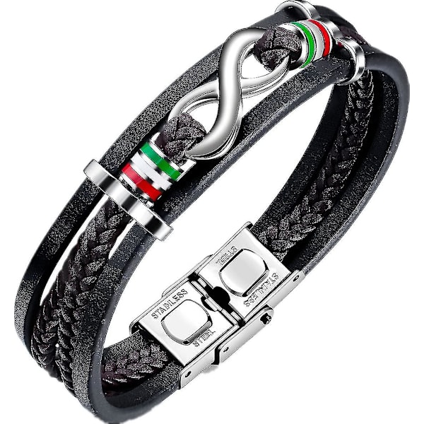 Herrarmband Läderarmband Svart Läderarmband För Män, Flätad Oändlighet Äkta Läder