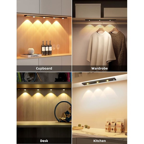 40cm LED Ultra Tynn Smart Lys, Trådløs Bevegelsessensor Oppladbar Lys, Aluminium Legering Materiale, for Skap, Skap, Skap (Pianoblack)