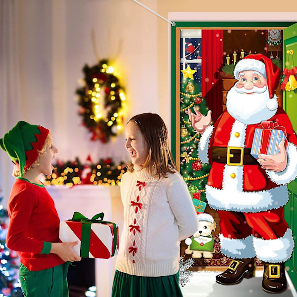 Juldörröverdrag Juldörrbanderoll Hängande Jultomte Bakgrundsbanderoll För Vintersemester Dekoration Framdörr Hem (röd)