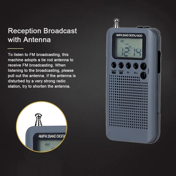 HRD-104 Bärbar AM/FM-stereoradioficka 2-bands Digital Tuning Radio Minimottagare Utomhusradio med hörlursband 1,3 tums LCD-skärm