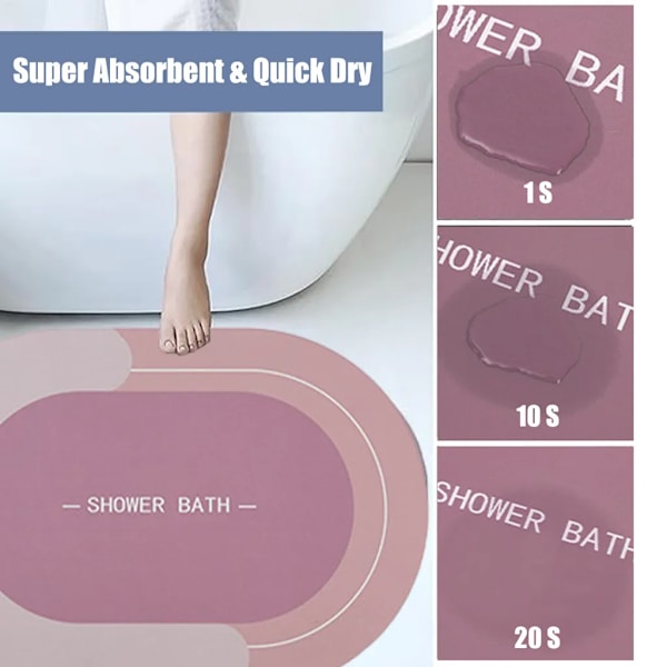 Superabsorberande badrumsmatta, duschmatta, halkfri tvättbar badrumsmatta, badrumsmatta för hemmet, (rosa)