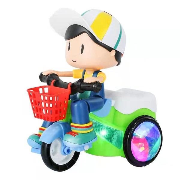 Kreativ børnestunt trehjulet dukke med stort hoved Elektrisk gavecykellegetøj til børn (dreng)
