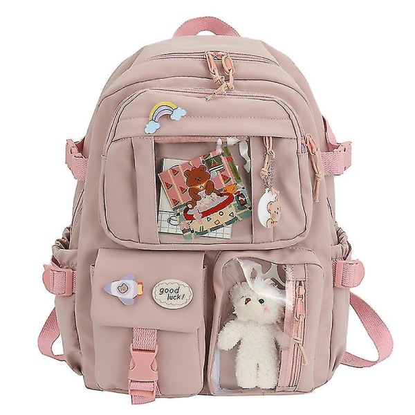 Æstetiske skoletasker med Kawaii-nål og sødt tilbehør Kawaii-rygsæk til teenagepiger（Pink）