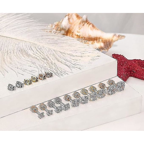 Hypoallergen kirurgisk stål cubic zirconia øreringe studs sæt multi-pakke, Cz stud øreringe til mænd 5 par 4-8mm,shznv