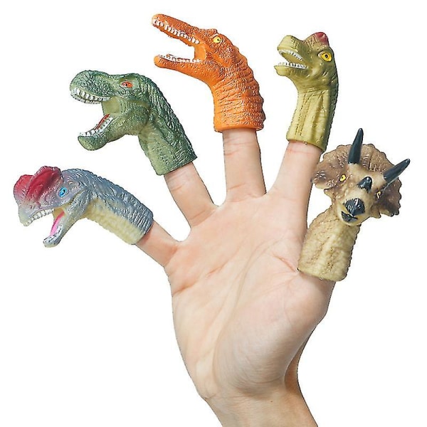 5 Stk Dinosaur Finger Dukker Til Børn, Gummi Dinosaur Hoved Finger Legetøj