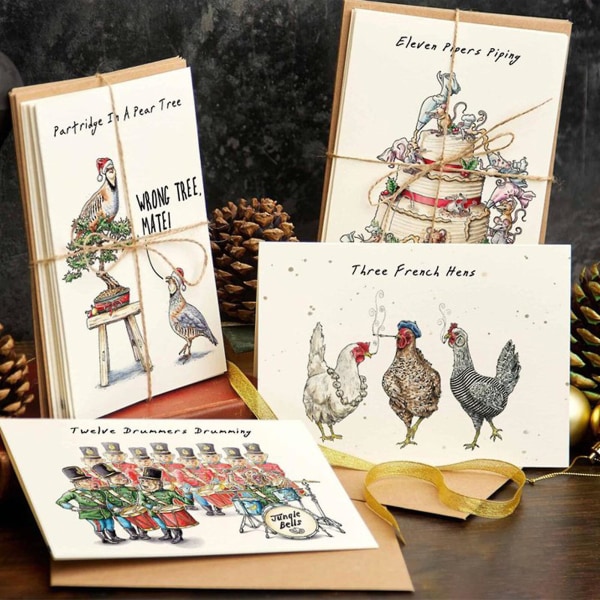 Tolv dager med julekortsett, 12 pakke morsomme julekort med konvolutter