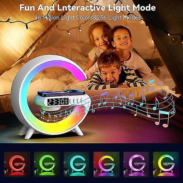 15w Trådløs Hurtiglading Dokkingstasjon Bluetooth-høyttaler Alarmklokke Skrivebordslampe Rgb Fargerikt Lys Lader For Smarttelefon