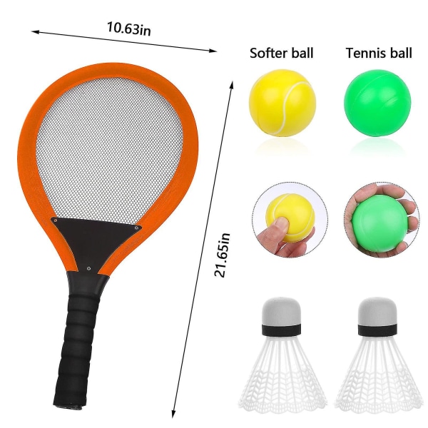 1 par børne tennisketchersæt inklusive gratis badminton oceanbold blød tennisketsjer tennis- og badmintonketchersæt