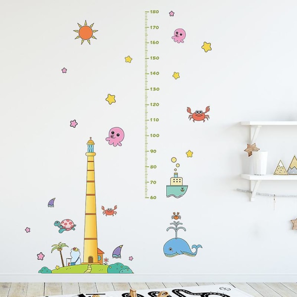 Tegneseriemønster Baby Højdemåling Wall Sticker til Nursery Baby Kids Room, 1 sæt