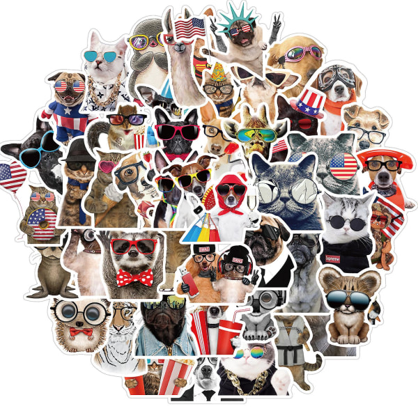 GHYT 50 dyr som bruker briller, klistremerker, morsomme vanntette klistremerker, søt hund, katt, vinyl-klistremerke, klamrer seg til vannflasker, bærbare Scrapbooking, datamaskiner, telefon