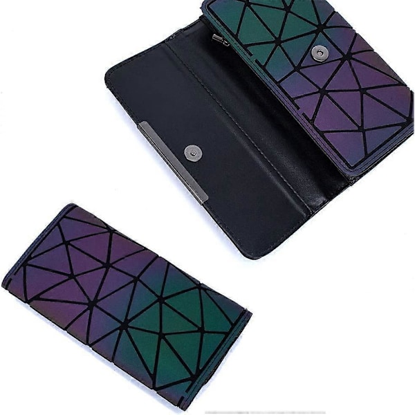 Holografisk Luminous Geometrisk Lång Myntplånbok Damplånböcker Reflekterande Pengaklipp Kreditkortsfodral av