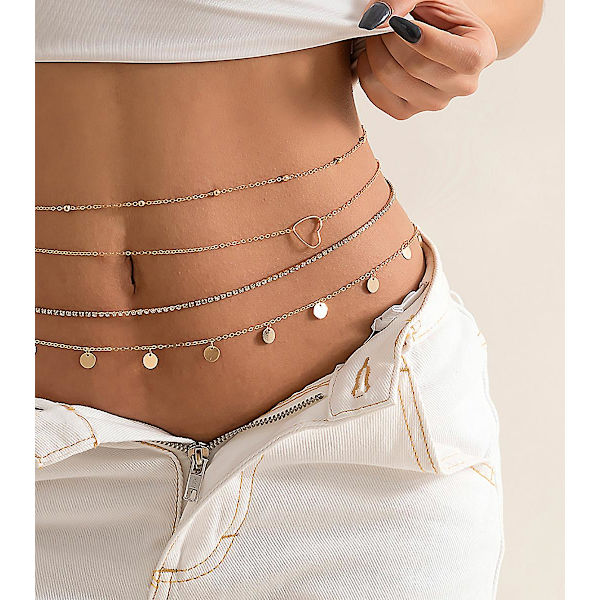 Magekjede Gull Perle Sommerfugl Midjekjede Måne Rhinestone Midjesmykker for Kvinner og Jenter
