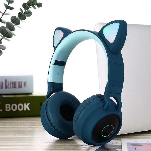 Söta Cat Ear Luminous Bass Hörlurar Vikbara infällbara trådlösa Bluetooth hörlurar