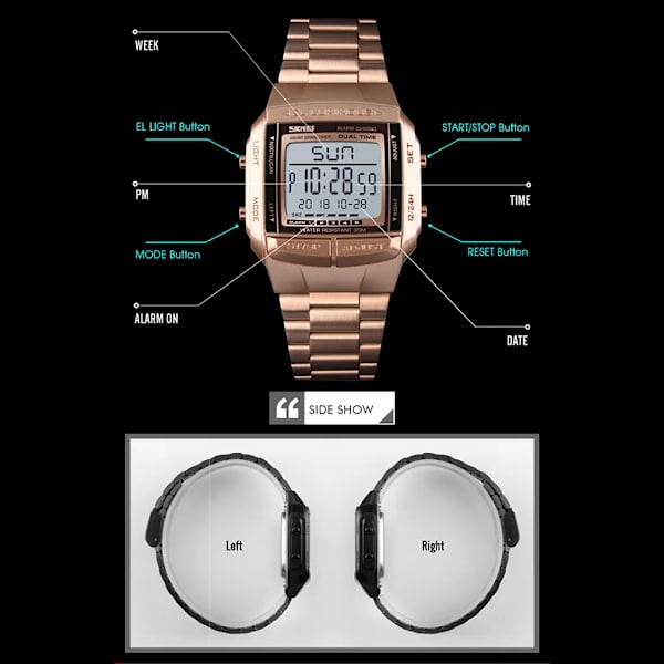 SKMEI 1381 Herr Analog Digital Klocka Armbandsur 2 Tids 5 Alarm 3ATM Vattentålig Rostfritt Stål Band Bakgrundsbelysning Multifunktionella Klockor