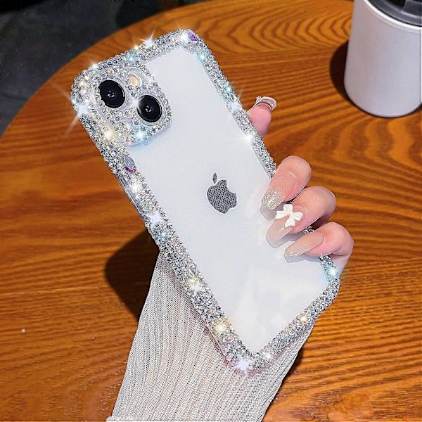 Glitter Bling Glimmande Diamantkristall Mjukt Kompatibelt med iPhone-fodral för Kvinnor Flickor (Vit, iPhone 14)