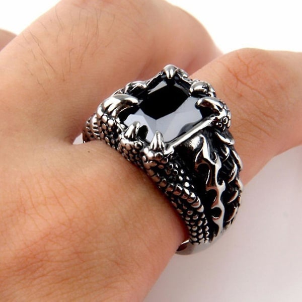 Man Retro Titanium Stål Ring Dominerande Dragon Claw Design Zircon Ring Gift