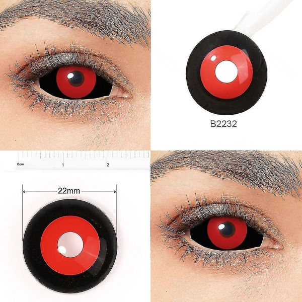22mm røde og sorte Sclera-kontaktlinser til Halloween med fuld øjenkontakt Tokyo Ghoul Skræmmende Cosplay-kontaktlinser Vampyrøjenlinser-q（Sort og rød）